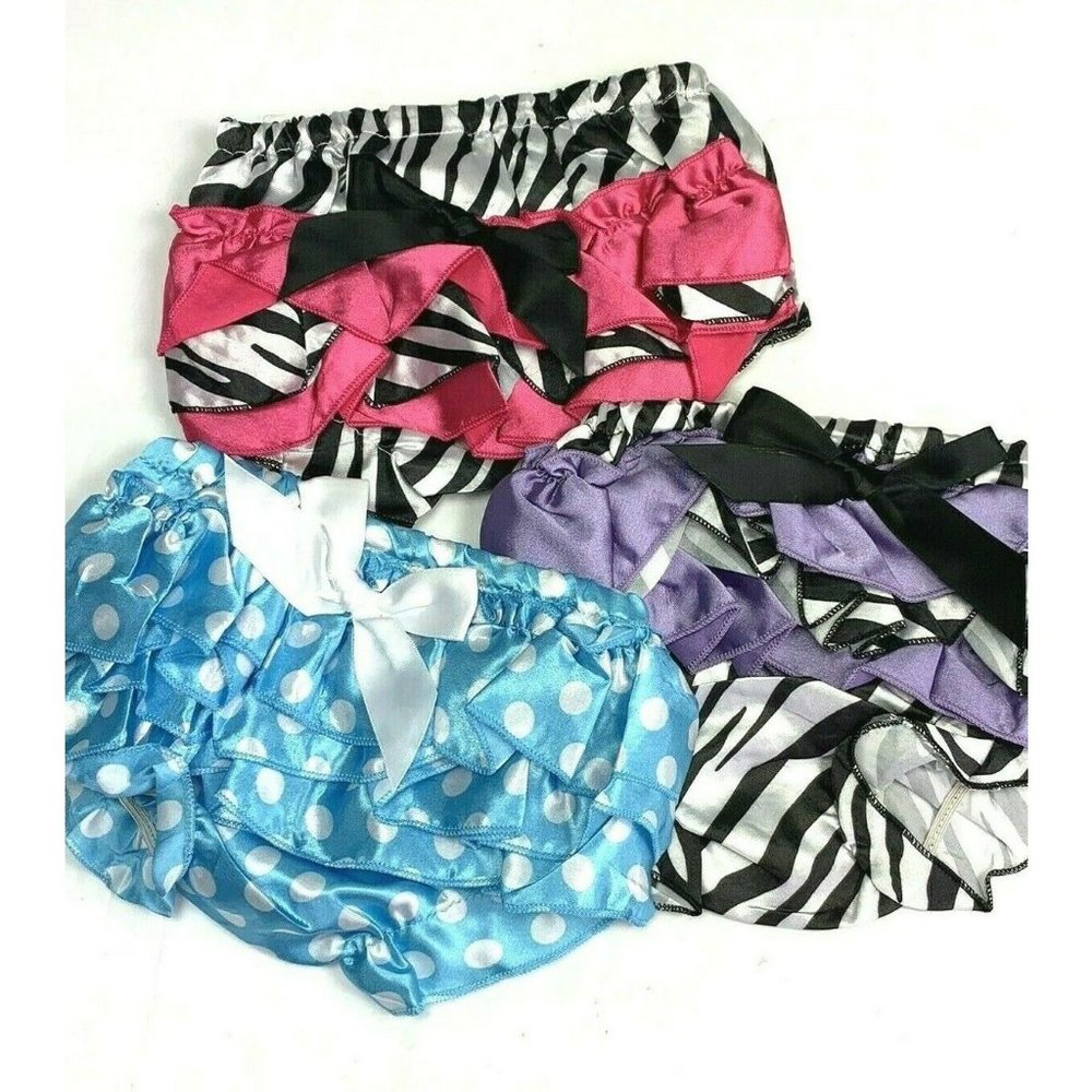 Wrapsody Baby Bloomers Diaper Covers Satin Lot of 3 Ruffle Ribbon Blue Pink
